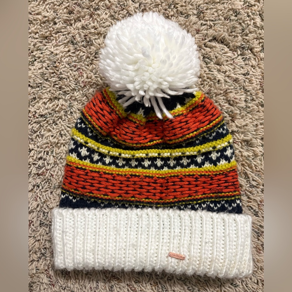 Free People Colorful Knit Pom-Pom Beanie Hat